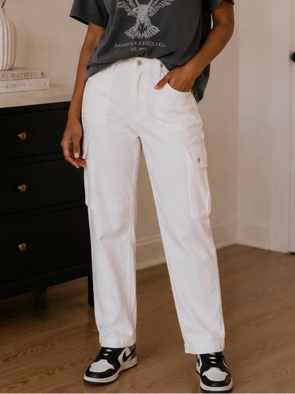 White Cargo Jeans - Classic High-Rise Straight Leg
